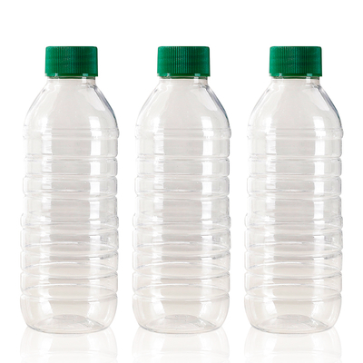 Custom 300ml  Empty Transparent Round Juice PET Plastic Drinking Bottles Spring Water Beverage Container with Lids