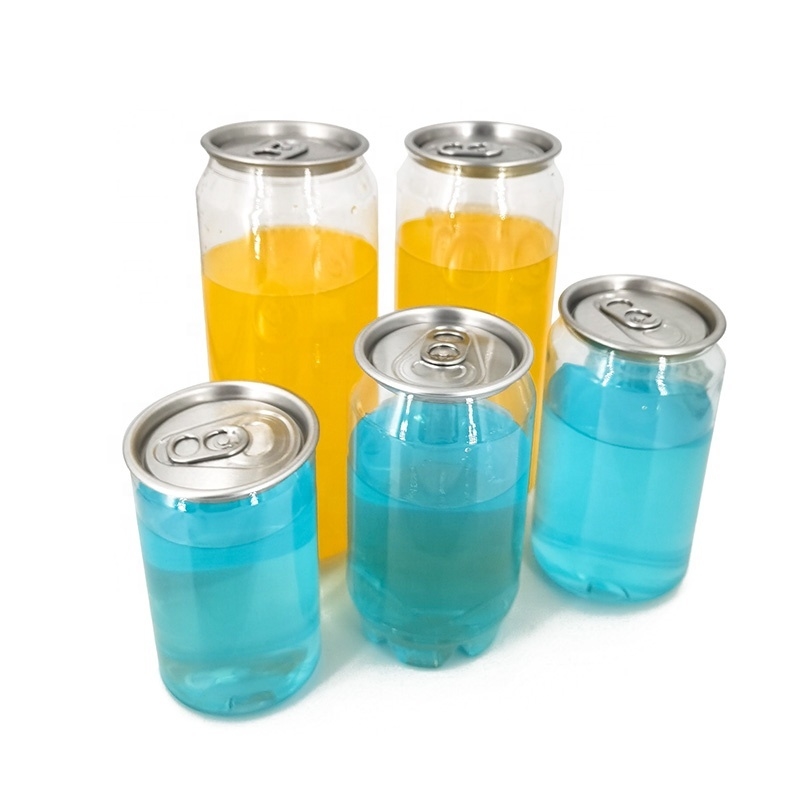 Custom Cheap 210ml 300ml 330ml 500ml PET Clear Juice Cans with Easy Open End Soft Drink Soda Coffee Beverages Tea Beer Cans